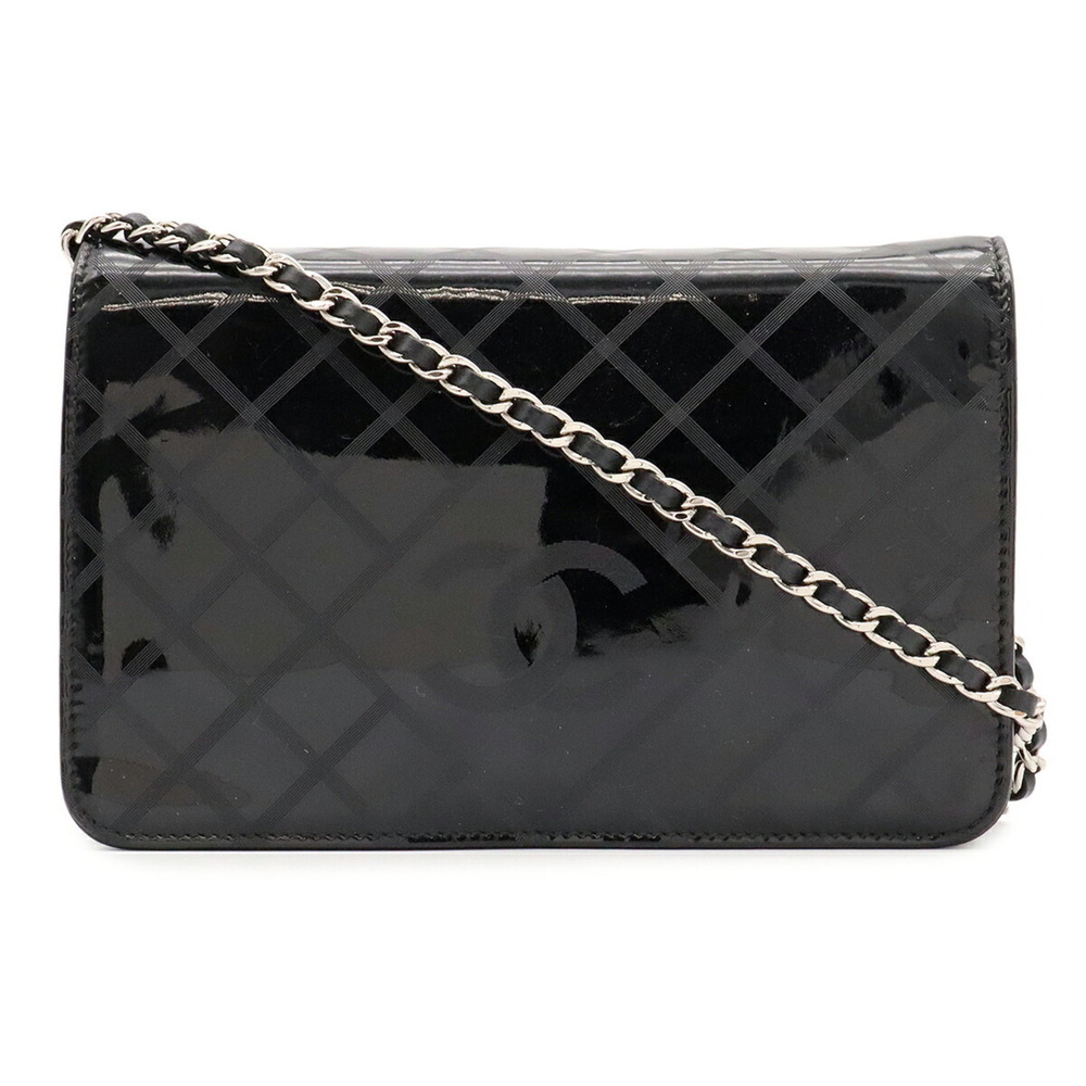 CHANEL Coco Mark checkered pattern wallet, chain shoulder bag, pochette, enam...